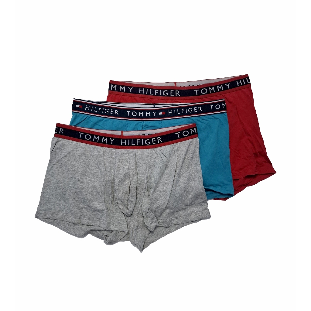 Boxer Pria Tommy Hilfiger Original | Warna Abu Terang, Biru dan Merah | Basic Underwear Cotton