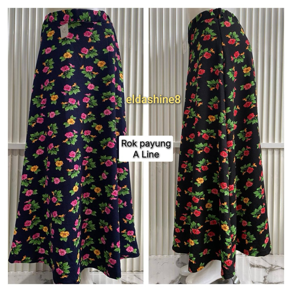 Rok payung panjang wanita motif bunga cantik dan anggun