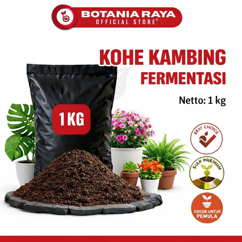 BOTANIA RAYA Kohe Kambing Fermentasi Halus / 1 Kg Netto & 1 Karung Vol. 25 Kg Netto 10 Kg / Pupuk Or