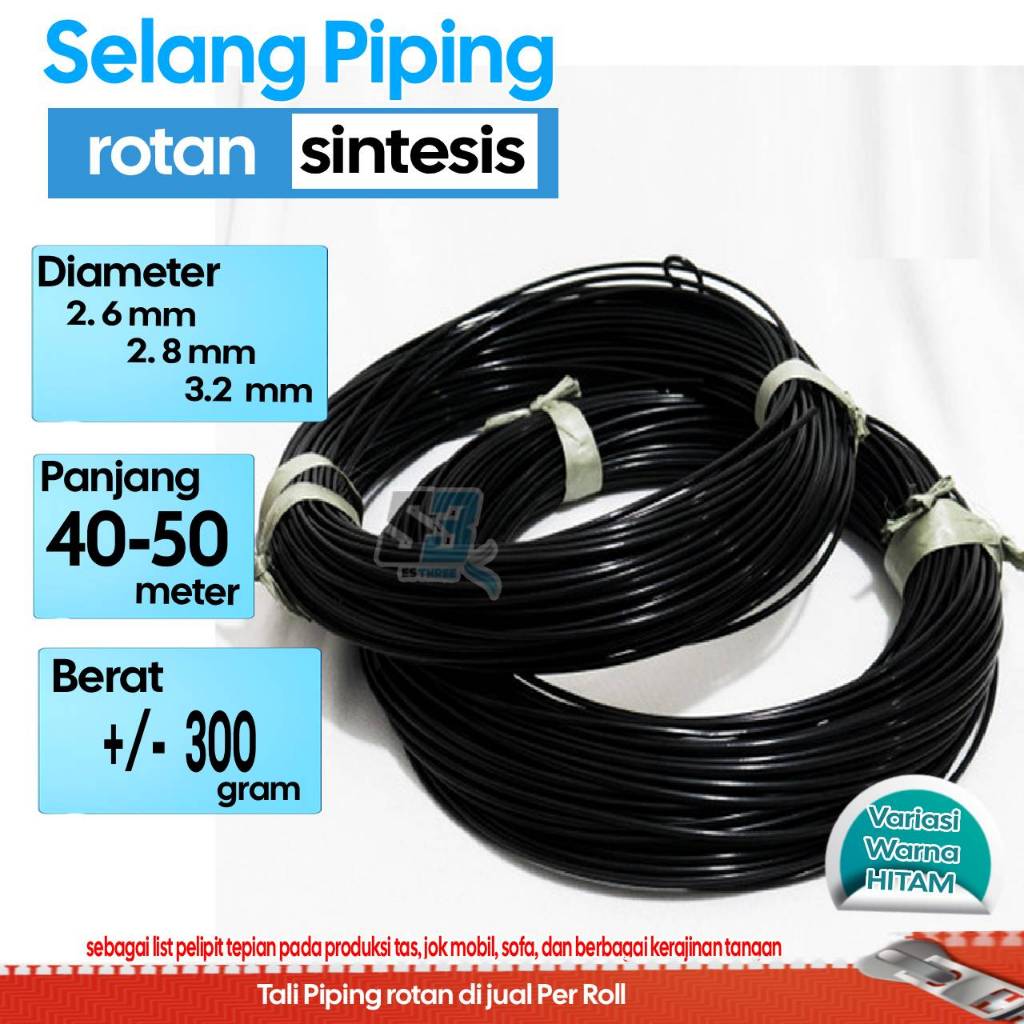 Tali Piping Rotan Sintetis Selang Plastik Sintesis 2,6mm 2,8mm 3,2mm Lentur Kuat untuk Sofa Jok Tas 