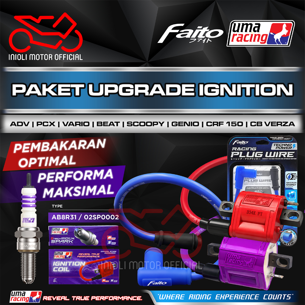 PAKET UPGRADE BUSI IRIDIUM KABEL COP BUSI COIL INJEKSI UMA RACING FAITO BEAT SCOOPY GENIO SPACY VARI