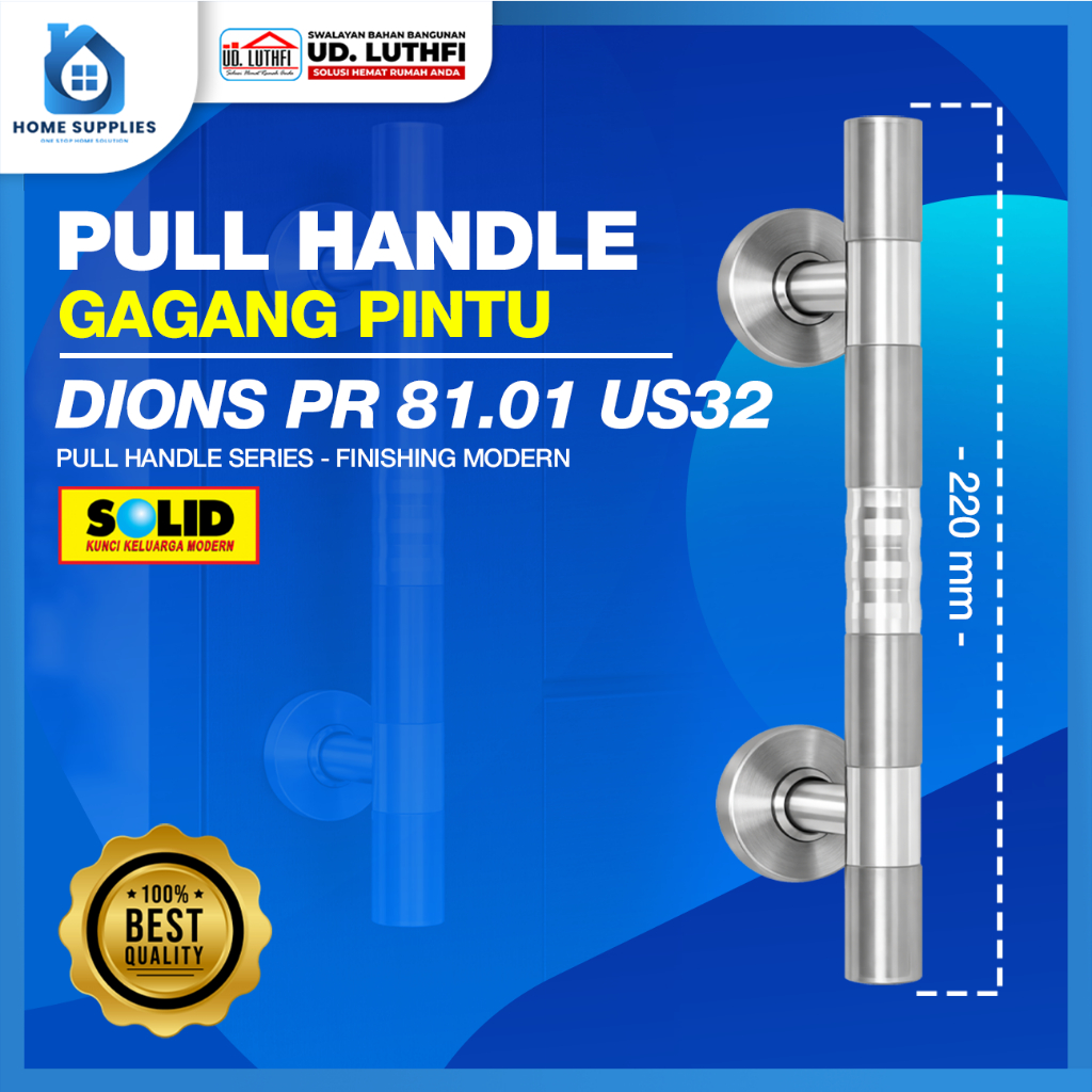 Pull Handle Pintu 220cm SOLID PR.81.01 US32+US32D - Handle Kupu Tarung 1 Pasang