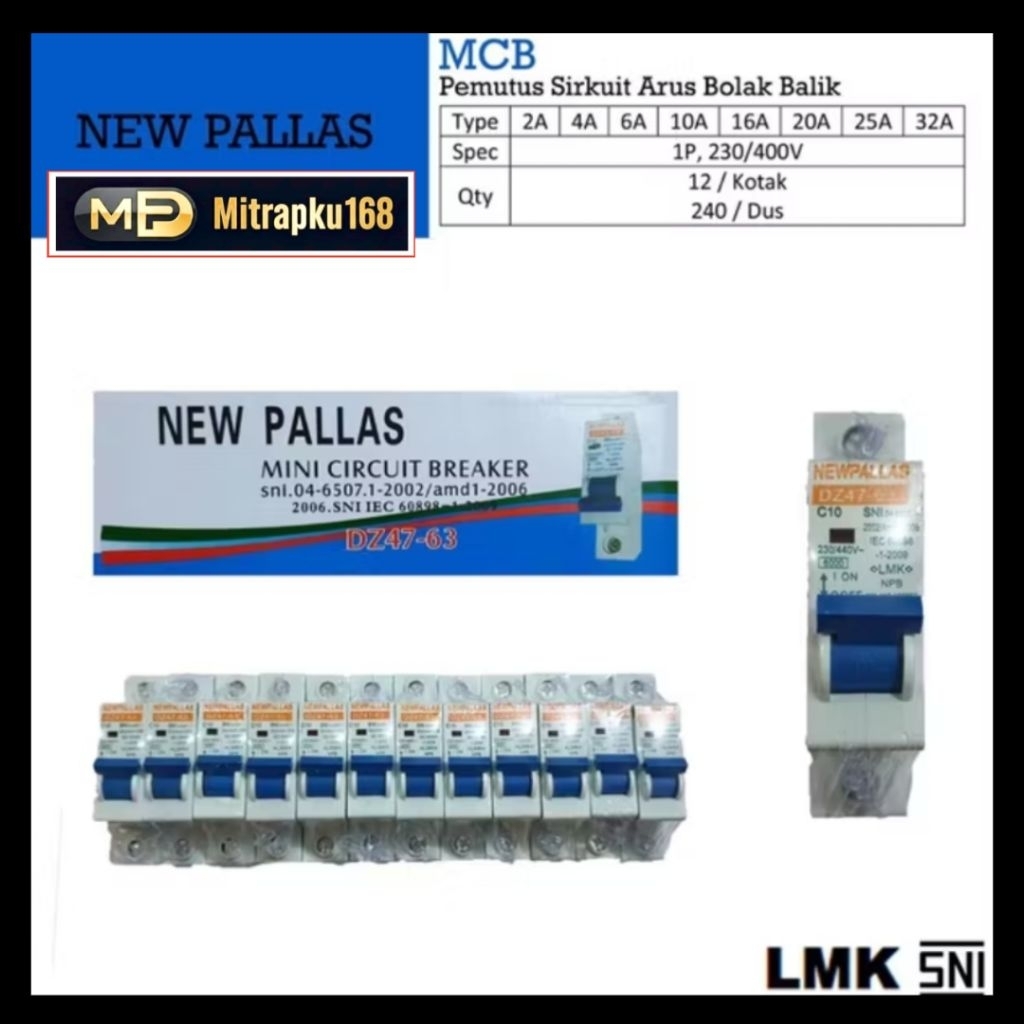 MCB New Pallas 4A 6A 10A 16A Pemutus Arus Listrik / MCB Pemutus Arus Listrik