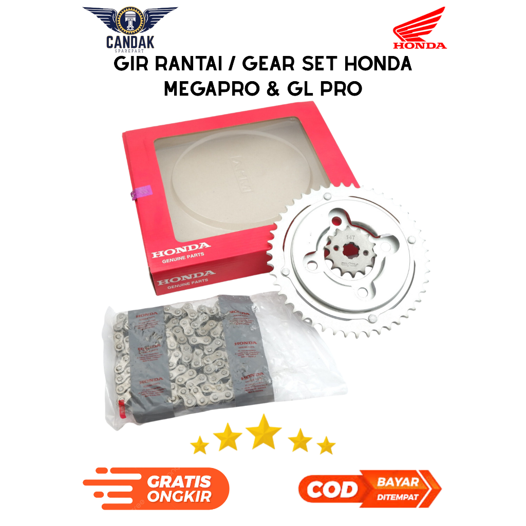Gir Rantai MegaPro GL Pro KEH Original Ori | Gear Set Honda Standar Pabrik Awet Tahan Lama