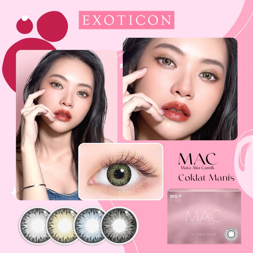 Softlens Mata Aku Cantik Abu Ayu/Biru Jelita/Coklat Manis/Hitam Anggun by Exoticon Diameter 16mm MAC