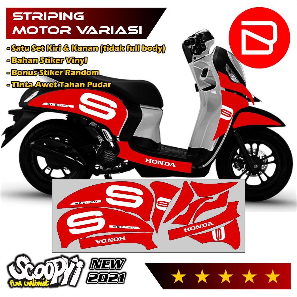 Striping SCOOPY NEW 2021 Keren - Striping SCOOPY NEW 2021 Polos - Set Stiker Motor Variasi SIMPEL