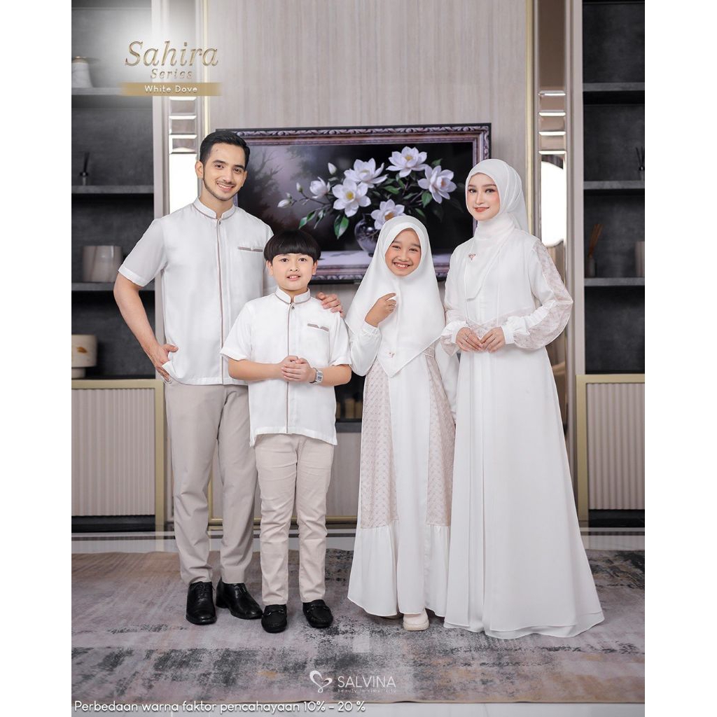 SALVINA HIJAB Sahira Family Broken White Gamis Putih Koko Putih