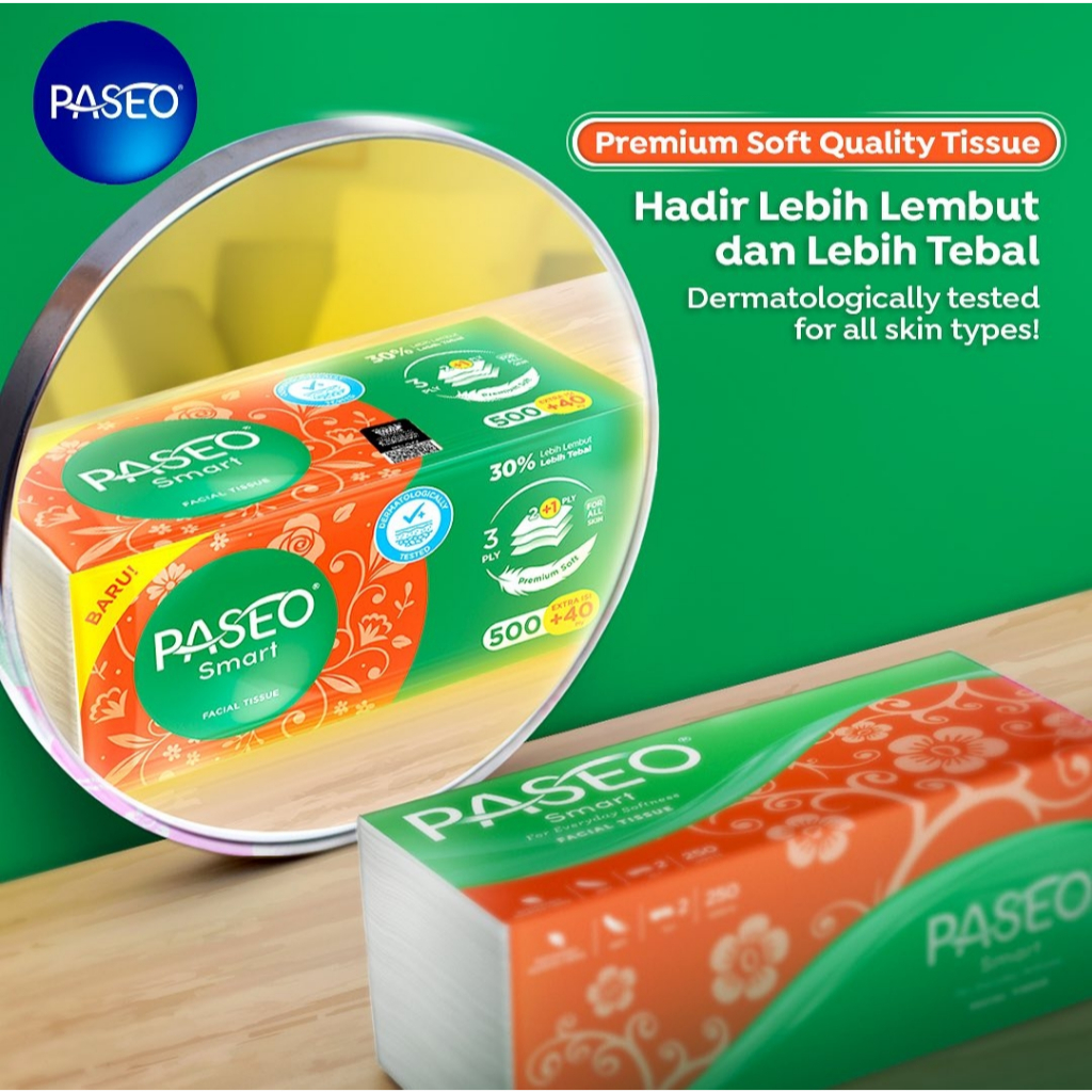 Paseo Facial Smart Soft Pack 540's Tissue Bahan Lembut Bisa Grosir  250's / Paseo Facial Smart Box 1