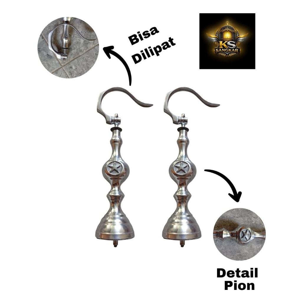 gantungan bnr + pion bintang pleci stainles besi gantungan sangkar helopet pleci