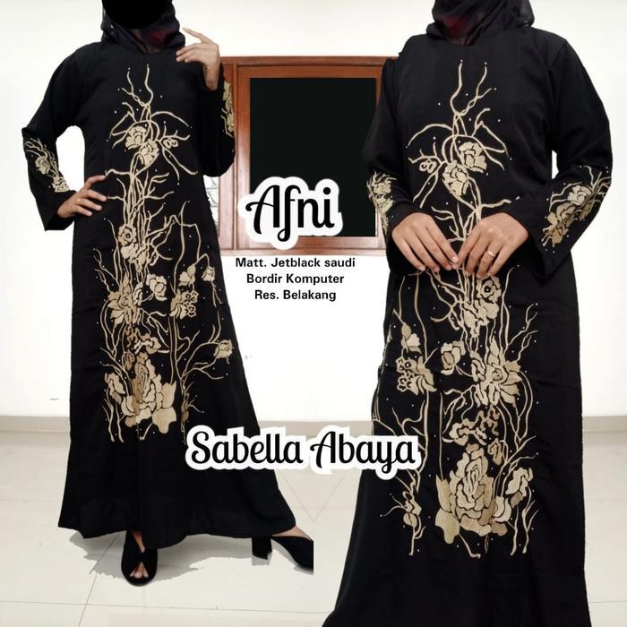 abaya gamis hitam arab bordir afni classic jetblack ori