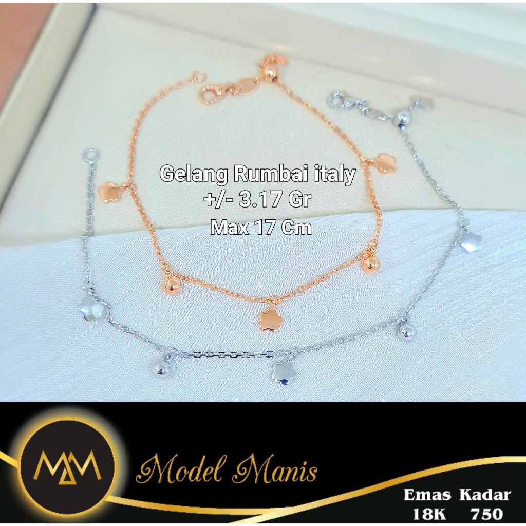 Model Manis Gold - Gelang Serut Flower Rumbai Italy IT Putih Rosegold - Emas 18k 750