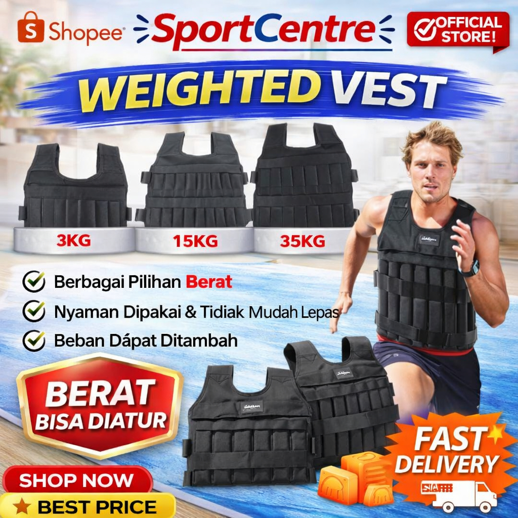 POTENCE Adjustable Weighted Vest 35kg Wrist & Ankle Weight Weighted Vest 15 kg Rompi Jacket Adjustab