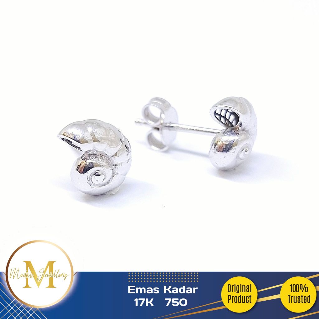 MODIS JEWELLERY - Anting Tusuk Snail Putih - Emas 17k 750