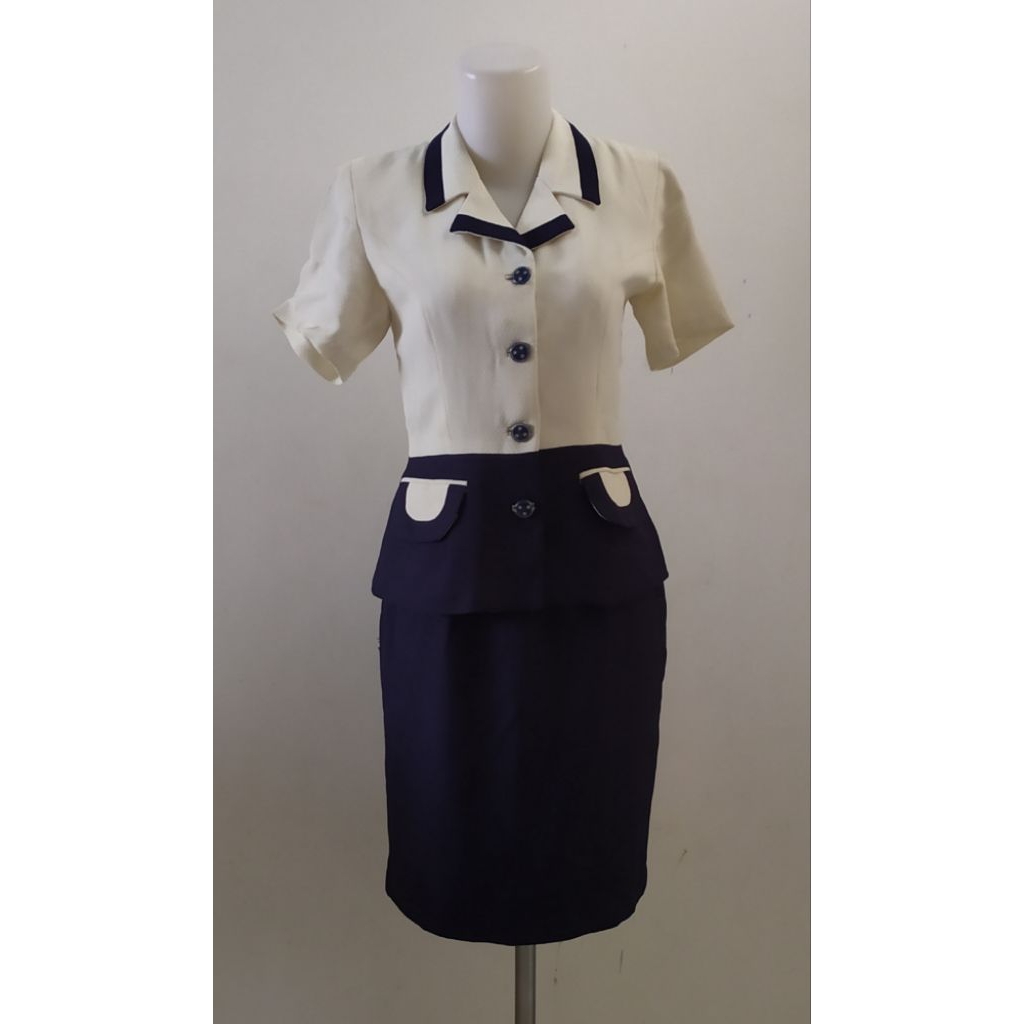 Setelan Blazer wanita atasan+rok biru putih(Preloved)