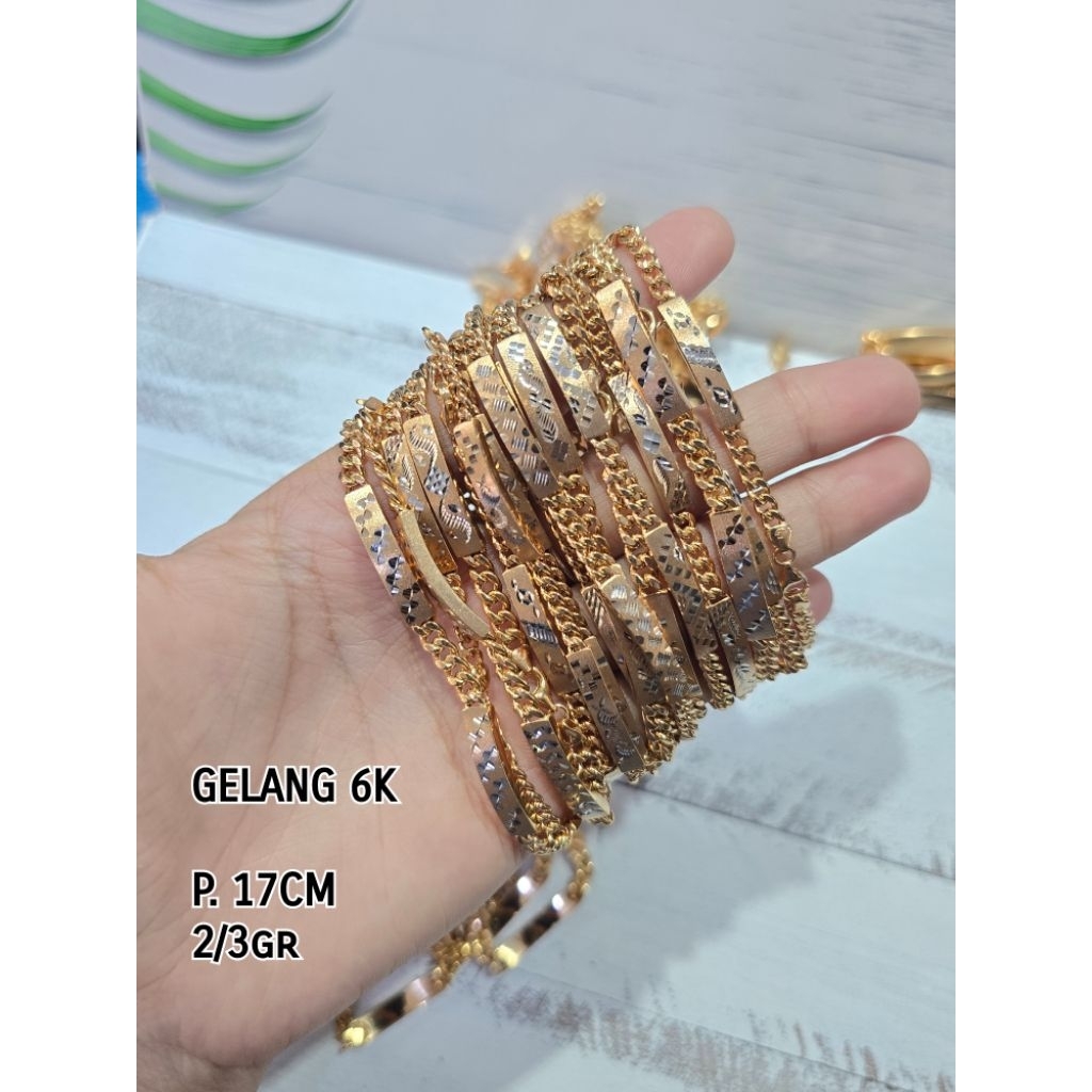 Gelang emas rantai plat emas plat ukir kombinasi 6k