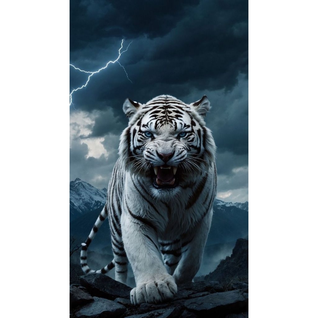 POSTER CETAK JUMBO HARIMAU PUTIH HIASAN DINDING BISA COD