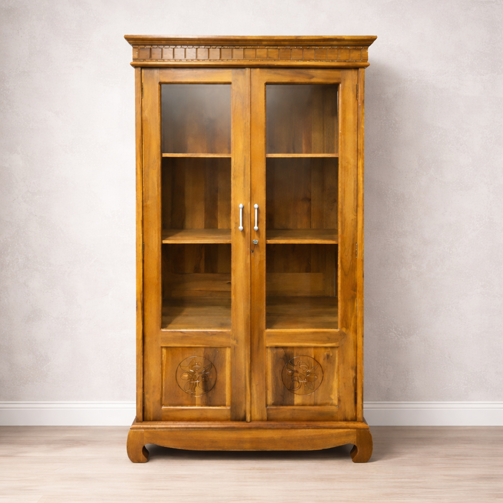 Lemari Pajangan / Rak Pajangan / Buffet Kaca Kayu Jati 2 Pintu