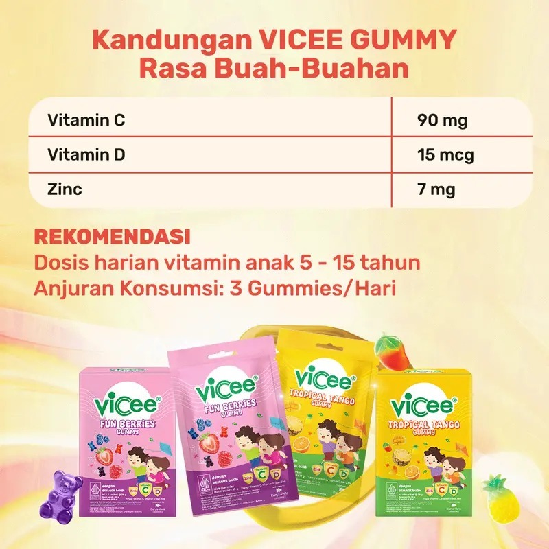 VICEE Gummy Multi Vitamin C D Zinc Anak Esktrak Buah Daya Tahan Tubuh