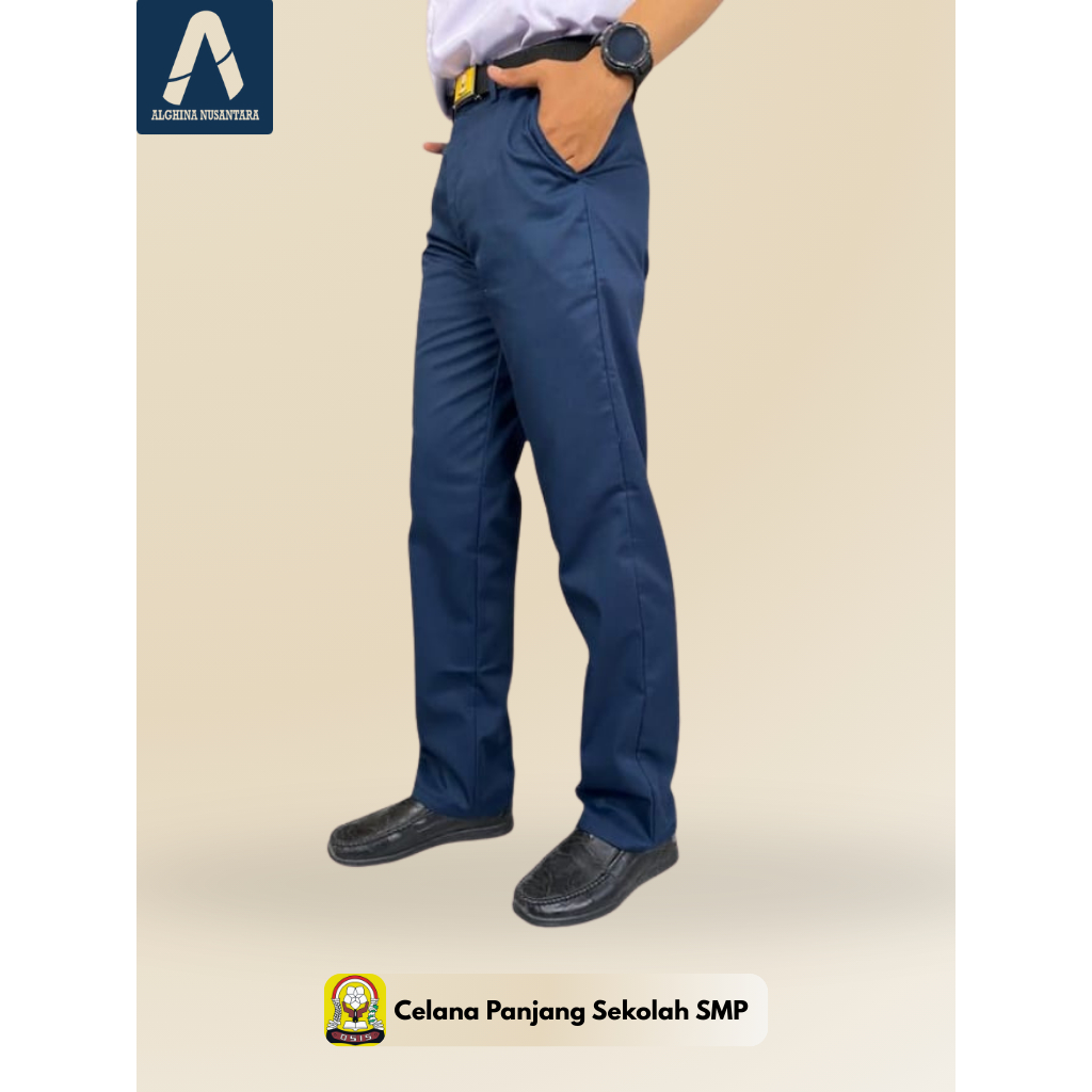 ALGHINA Celana Sekolah SMP SMA Panjang American Drill | Biru Abu Hitam Putih Pramuka