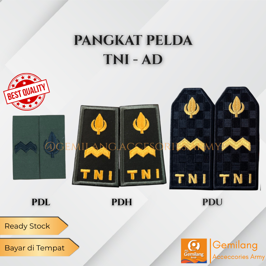 PANGKAT PELDA TNI AD PDU PDH PDL | Pangkat PDU PDH PDL TNI | Sepasang | ready stok pangkat tni