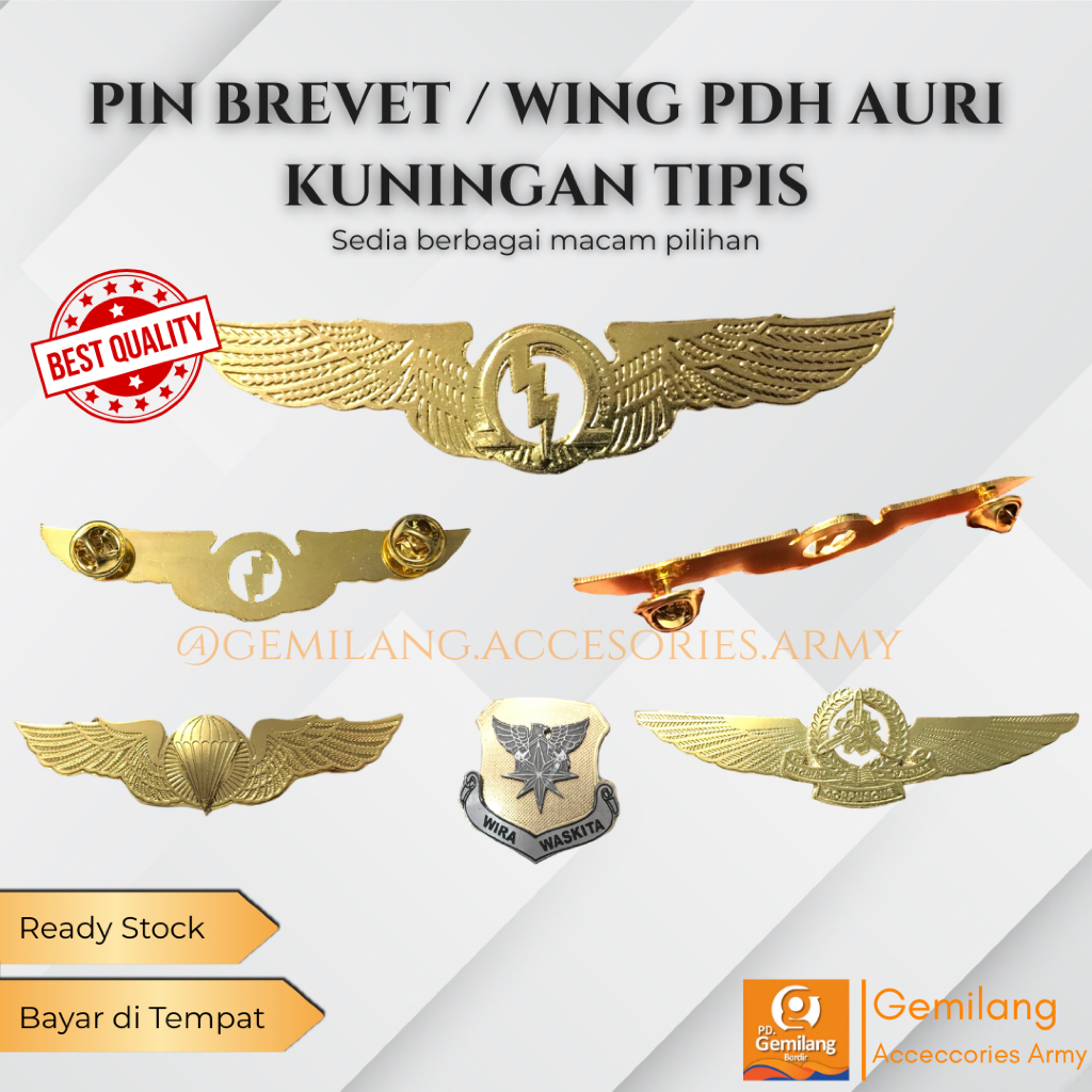 BREVET/WING PDH TNI AU Kuningan Tipis | Wing PDH TNI AU | Brevet PDH TNI AU | Bahan kuningan