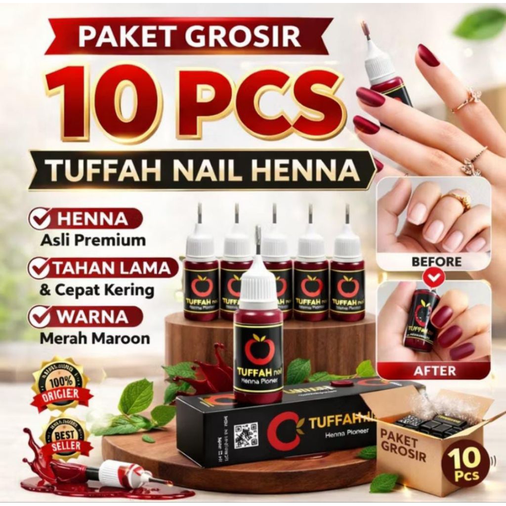GROSIR TUFFAH NAIL HENNA KEMASAM BOTOL JARUM - PAKET 10 PCS HENNA TUFFAH