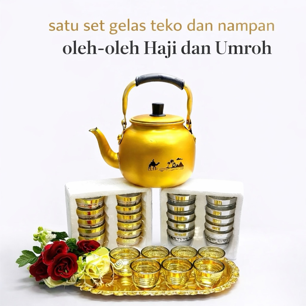 Satu Set Gelas Teko dan Nampan | Oleh oleh Haji dan Umrah