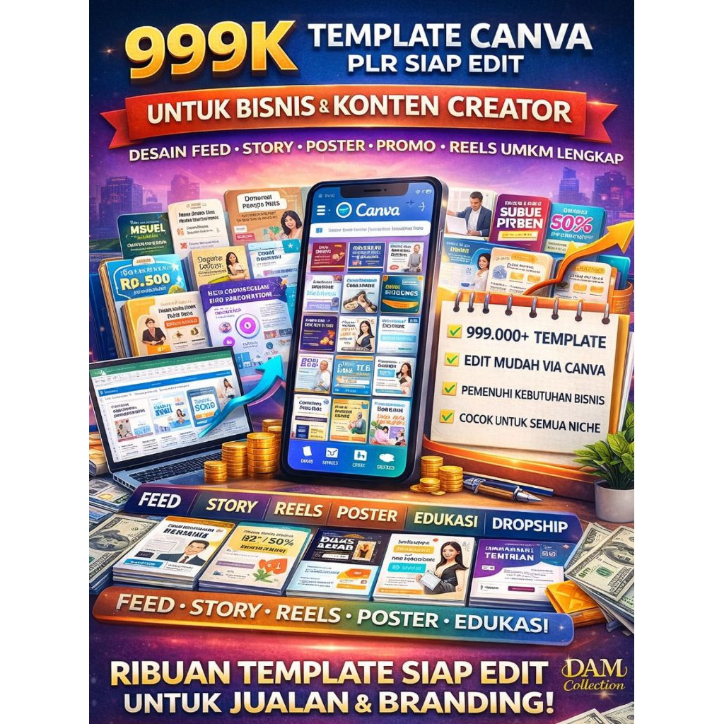 9K Template Canva PLR Siap Edit untuk Bisnis dan Konten Creator Desain Feed Story Poster Promo Reels