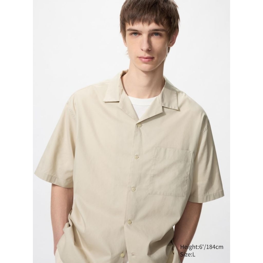 Kemeja Katun Modal Kerah Terbuka Lengan Pendek UNIQLO ORIGINAL