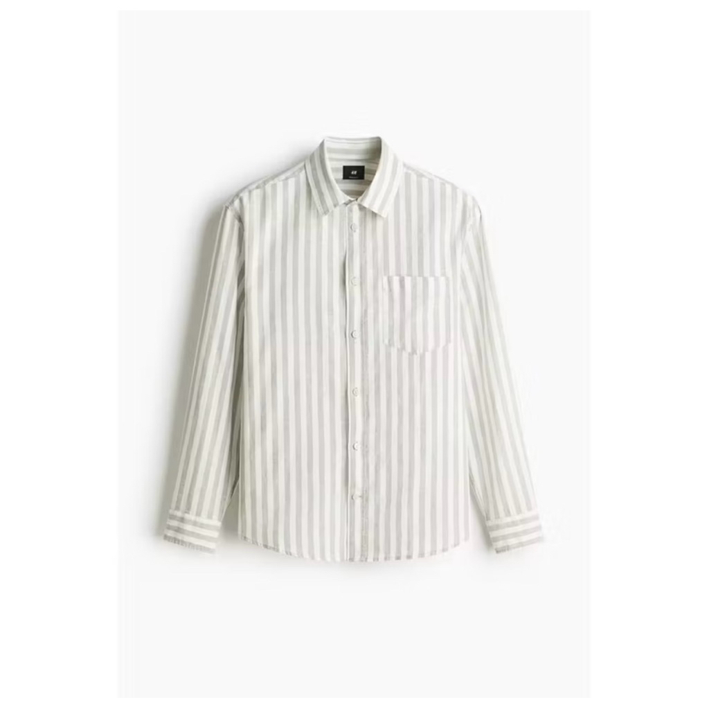 preloved h*m pria kemeja Campuran Linen Dengan Potongan Regular Fit