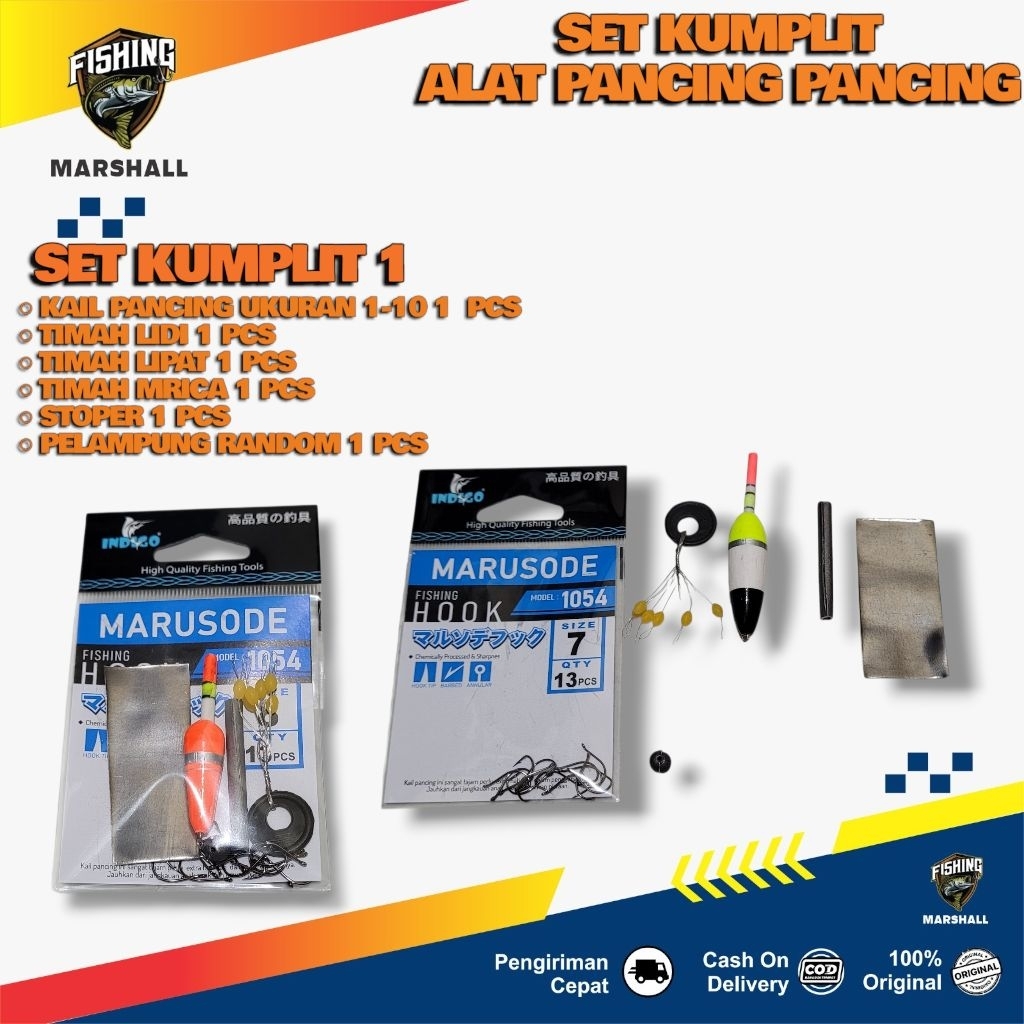1 Set Lengkap Alat Pancing 1-10 | Kail Timah Lidi Timah Merica Timah Lipat Stopper Pelampung