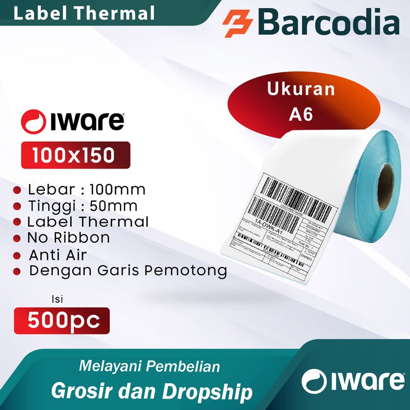 BARCODIA Kertas Resi Label A6 Thermal Barcode 100x150 Roll