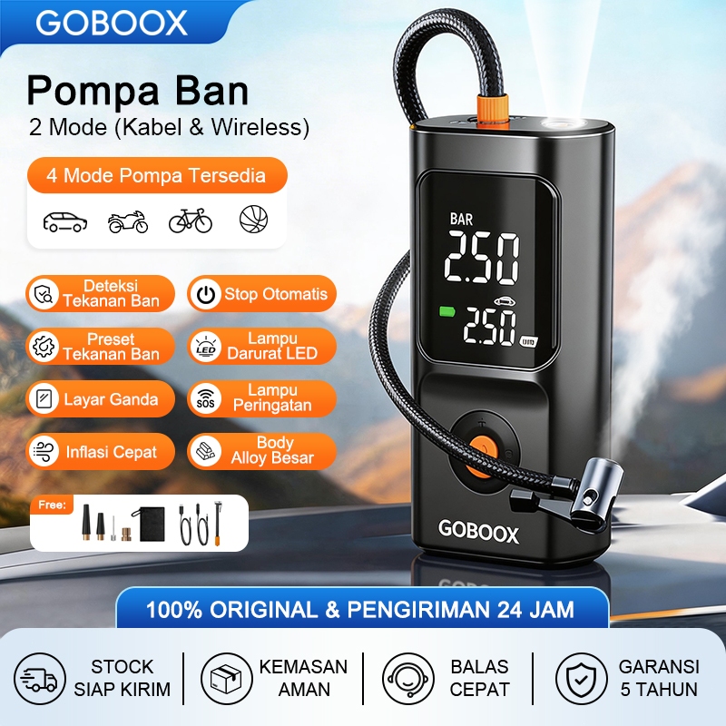 GOBOOX Pompa Ban Motor Dan Mobil Sepeda Balon Elektrik Mini Portable / Monitor Tekanan Angin Ban / L