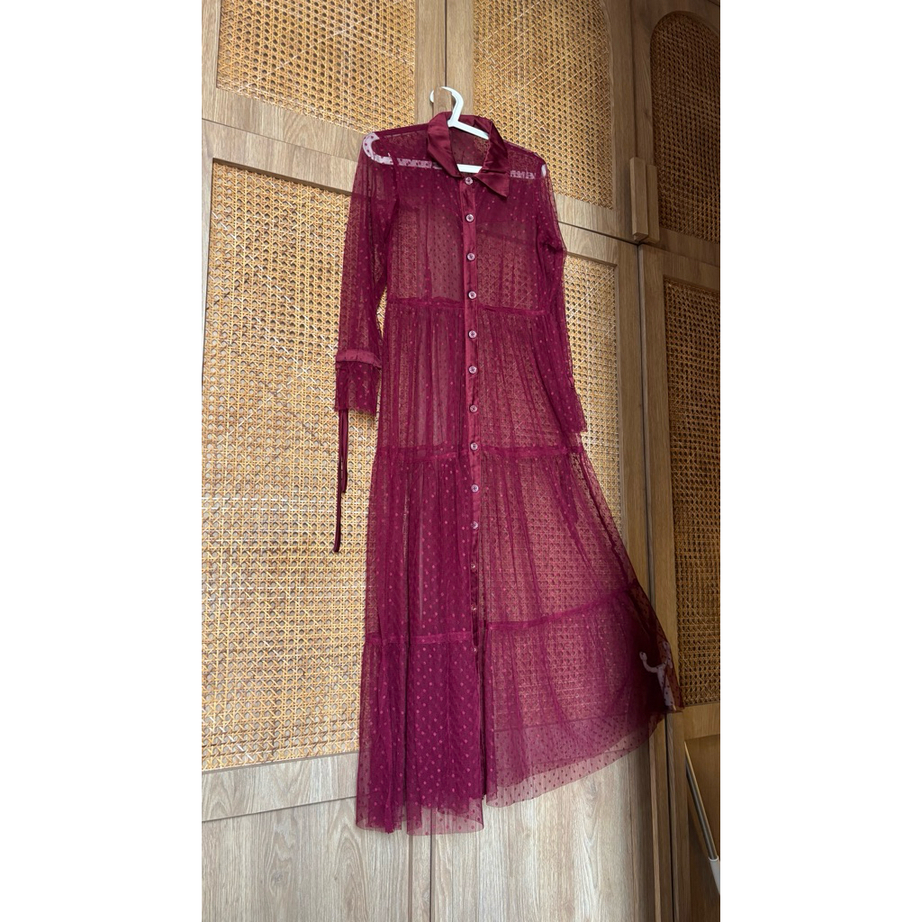 Preloved Gamis Tulle Dot Maroon