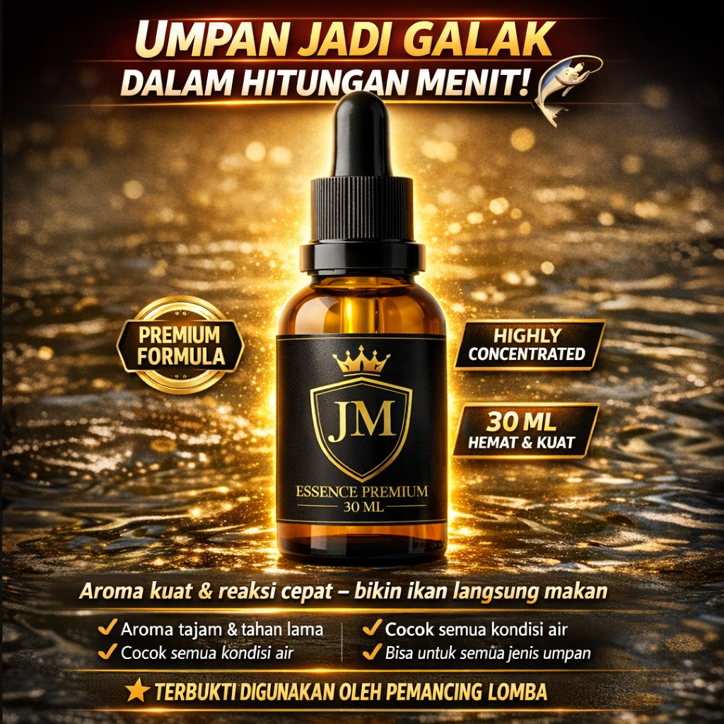 ESSEN GACOR JM Premium 30ML – Umpan Pancing STRIKE CEPAT untuk Ikan Mas, Lele, Nila, Bawal
