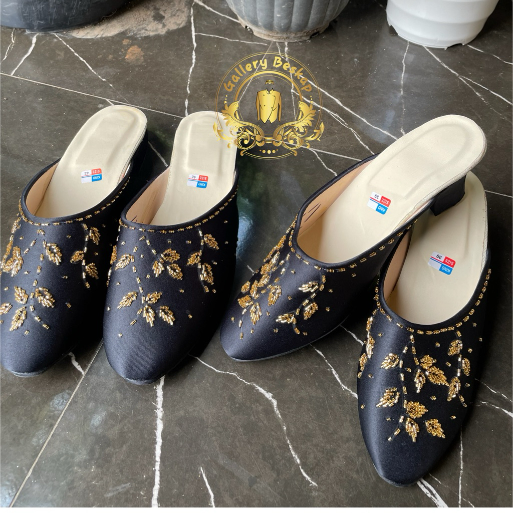 Sendal selop pengantin / sendal manten adat jawa warna hitam