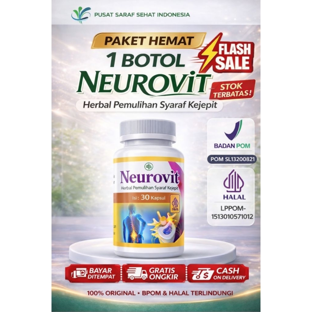 Neurovit Paket Hemat 1 Botol Isi 30 Kapsul – Herbal Saraf Kejepit & Nyeri Punggung – Original BPOM H