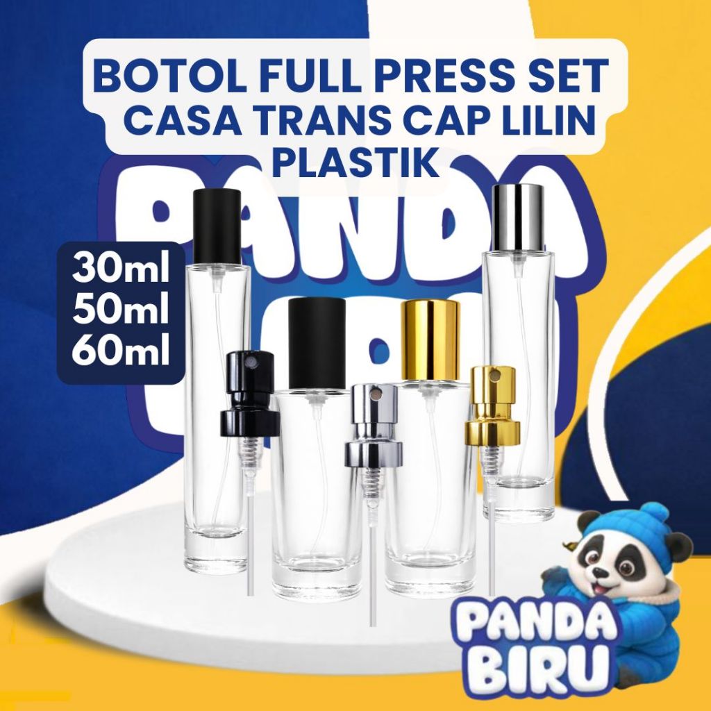 Botol Parfum Full Press Set Casa Trans 30ml 50ml 60ml Cap Lilin - Botol Minyak Wangi - Panda Biru