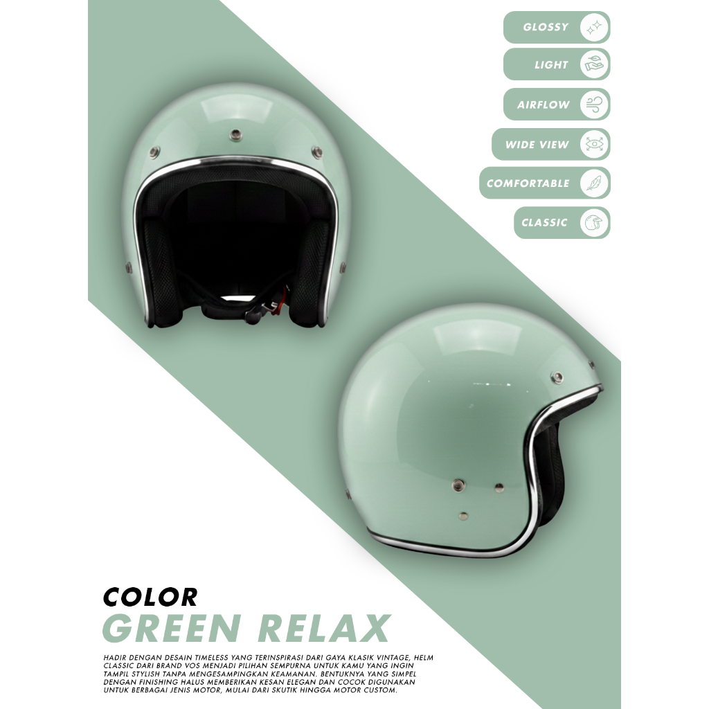 Helm VOS Retro Classic | Helm Retro Vespa Classic & Matic | Helm Bogo Riding Motor Stylish