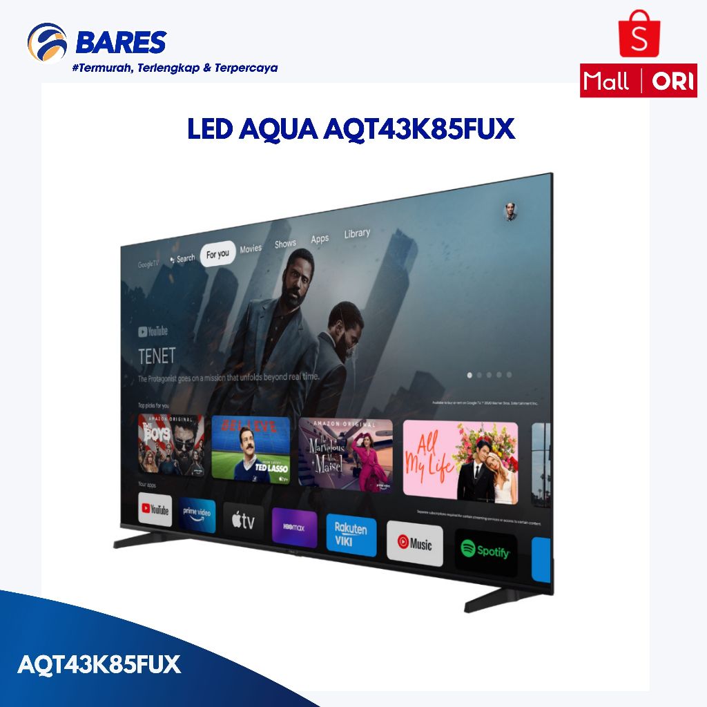 Aqua 43 Inch LED Smart  TV 4K HDR AQT43K85FUX Ukuran 43 inch