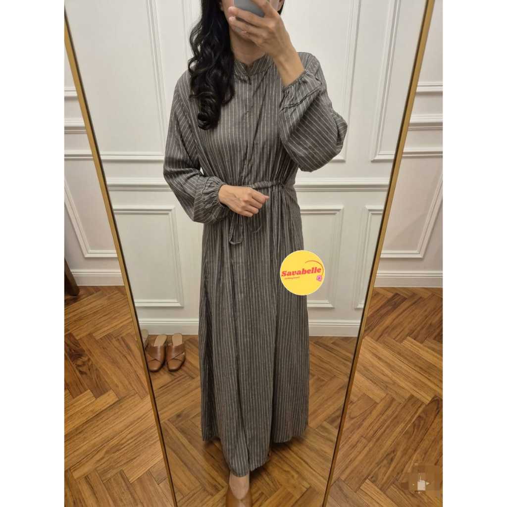 Gamis wanita rayon nyaman lembut lengan panjang motif garis vertikal busui friendly -Rima Dress by S
