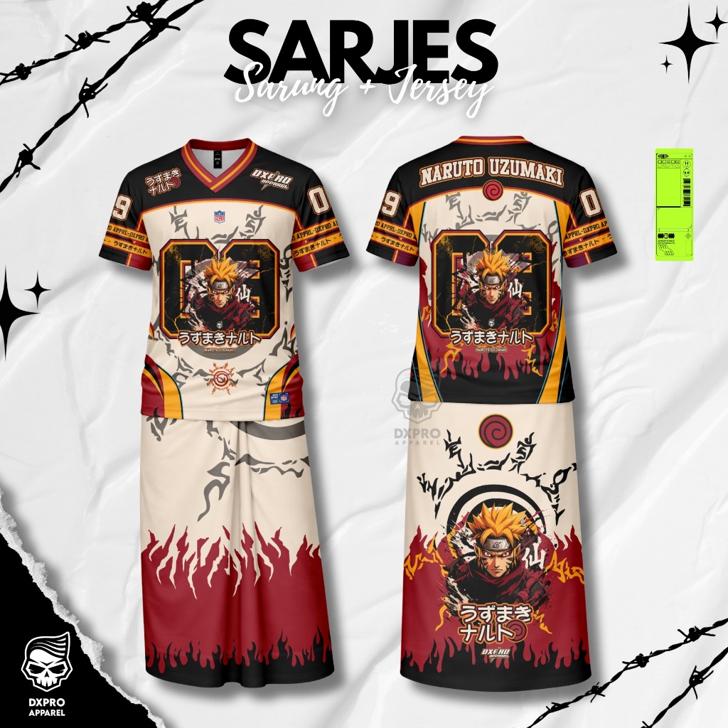 PAKET SETELAN DXPRO SARJES Sarung Jersey Naruto Uzumaki | Sarung + Jersey Anime | Adem Halus Nyaman