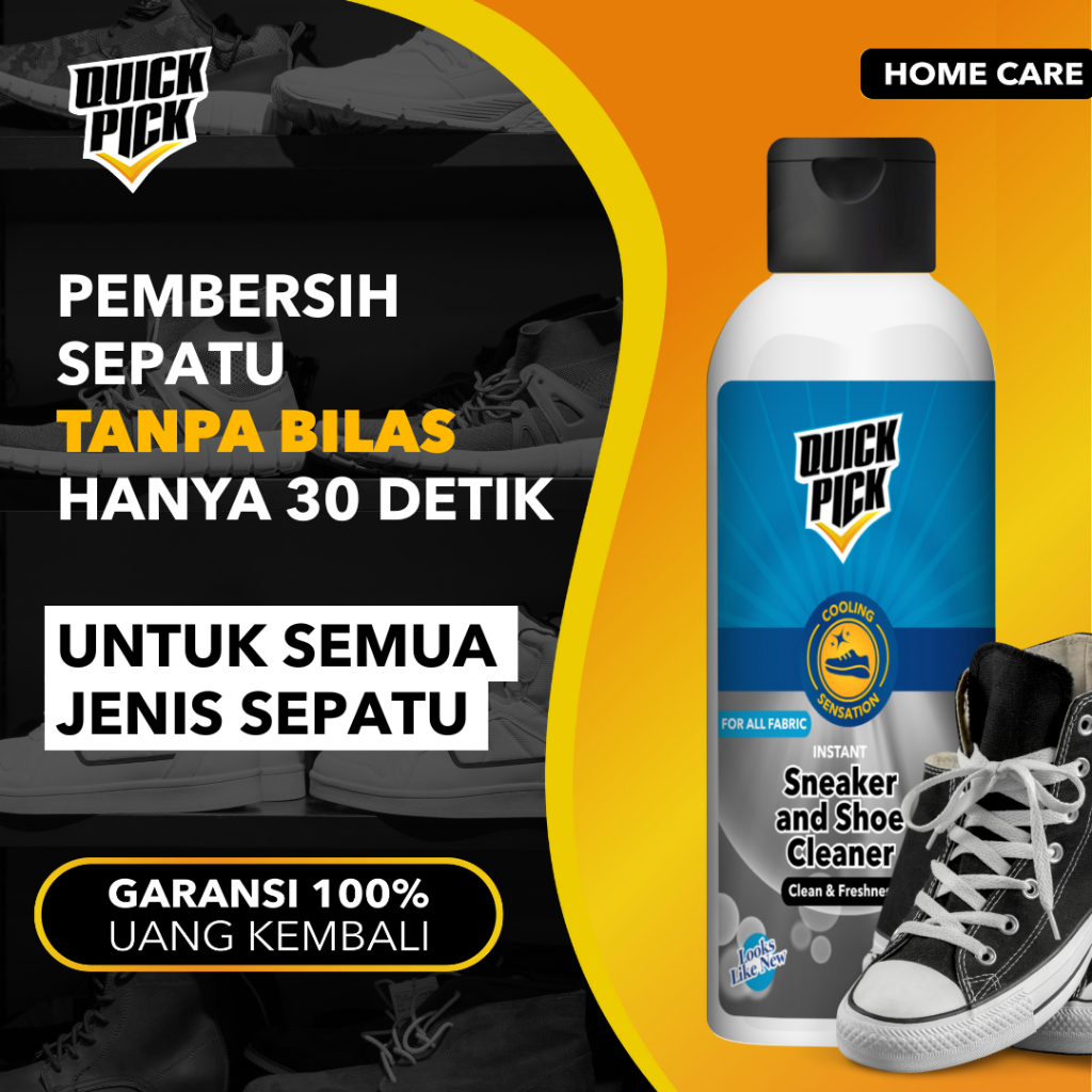 QUICKPICK PEMBERSIH SEPATU SHOES CLEANER (FREE SIKAT) 100 ML Shoe Premium Cleaner Penghilang Noda Ku