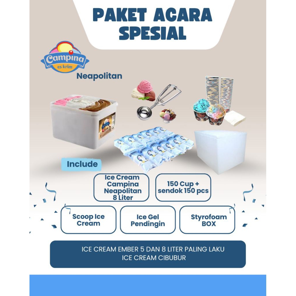 Paket Ice cream Campina 1 ember size 8 liter  3 Rasa