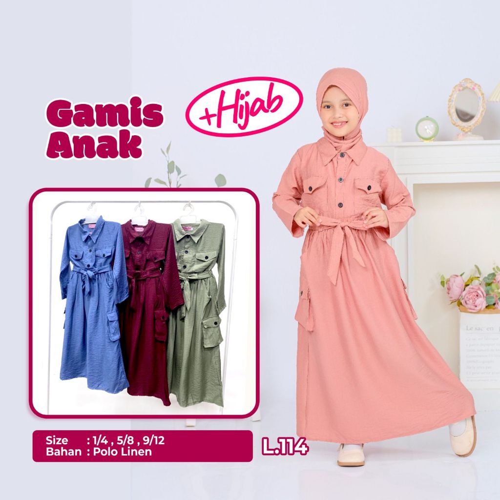 Gamis Anak Setelan Rok Cargo /Kancing Model Terbaru