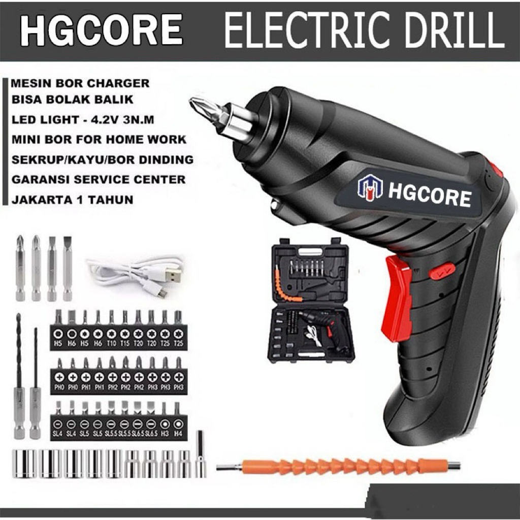 Cordless Screwdriver 4.2 V Mesin Bor Cordless Mini 50pcs Set Screwdriver Obeng Baterai Bor Cordless 