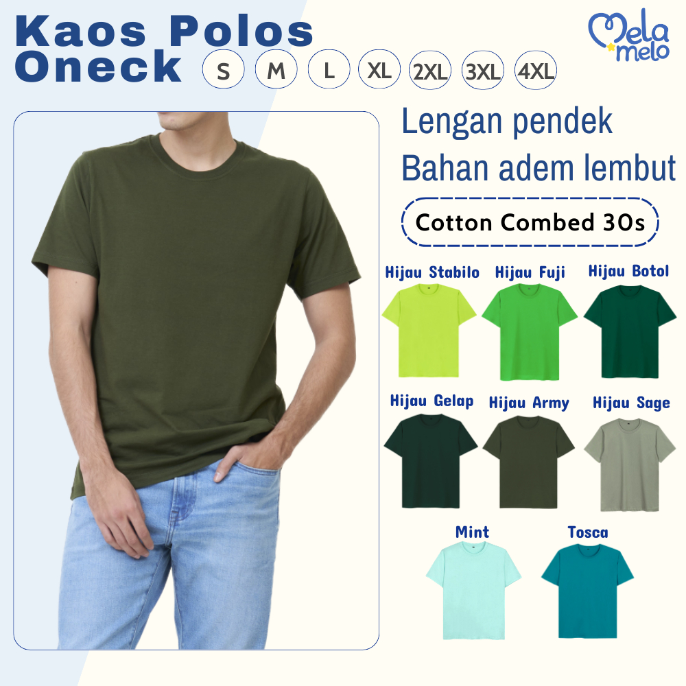 Kaos Polos Katun Pria Cotton Combed 30s Warna Hijau Army Hijau Tentara Hijau Botol Hijau Gelap Hijau