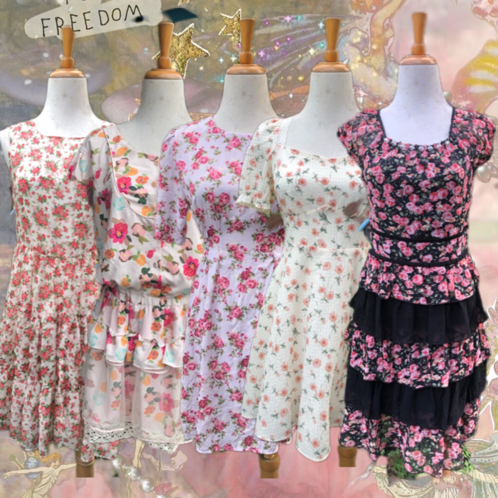 dress bunga, coquette, dress summer, vintage, sawako, 2000s, 90s, yearbook outfit, korean dress