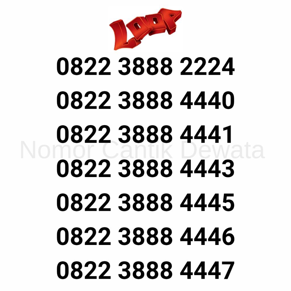 Nomor Cantik Loop Perdana Telkomsel Nomer Cantik Seri Dobel Triple 888 222