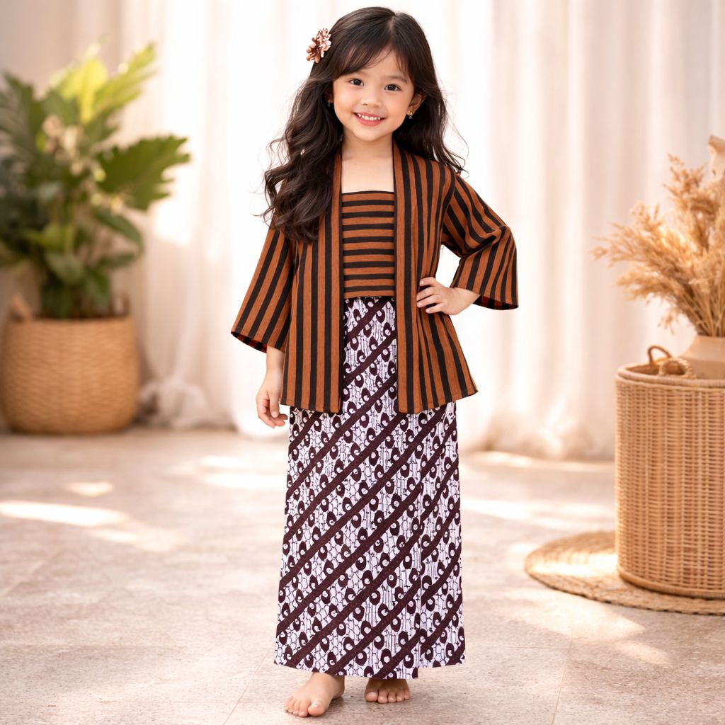 Set Kebaya Lurik Anak Perempuan + Rok Batik | Baju Tradisional Jawa Anak 1-12 Tahun | Adem & Nyaman